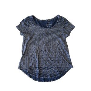 Lucky Brand Dark Blue Patterned Short Sleeve Blouse Size Medium